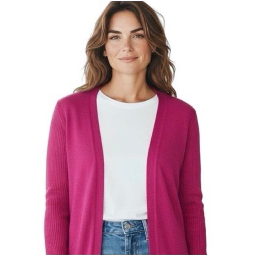 Eileen Fisher Pink Long Sleeve Open Front Cardigan Sz Petite Small Linen